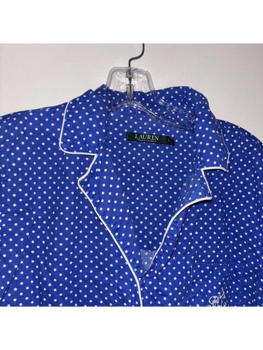 🇺🇸Lauren Ralph Lauren blue and white polkadot pajama top dress sleepwear
